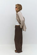 Drawstring satin trousers - Crème