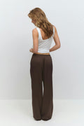 Drawstring satin trousers - Marron foncé