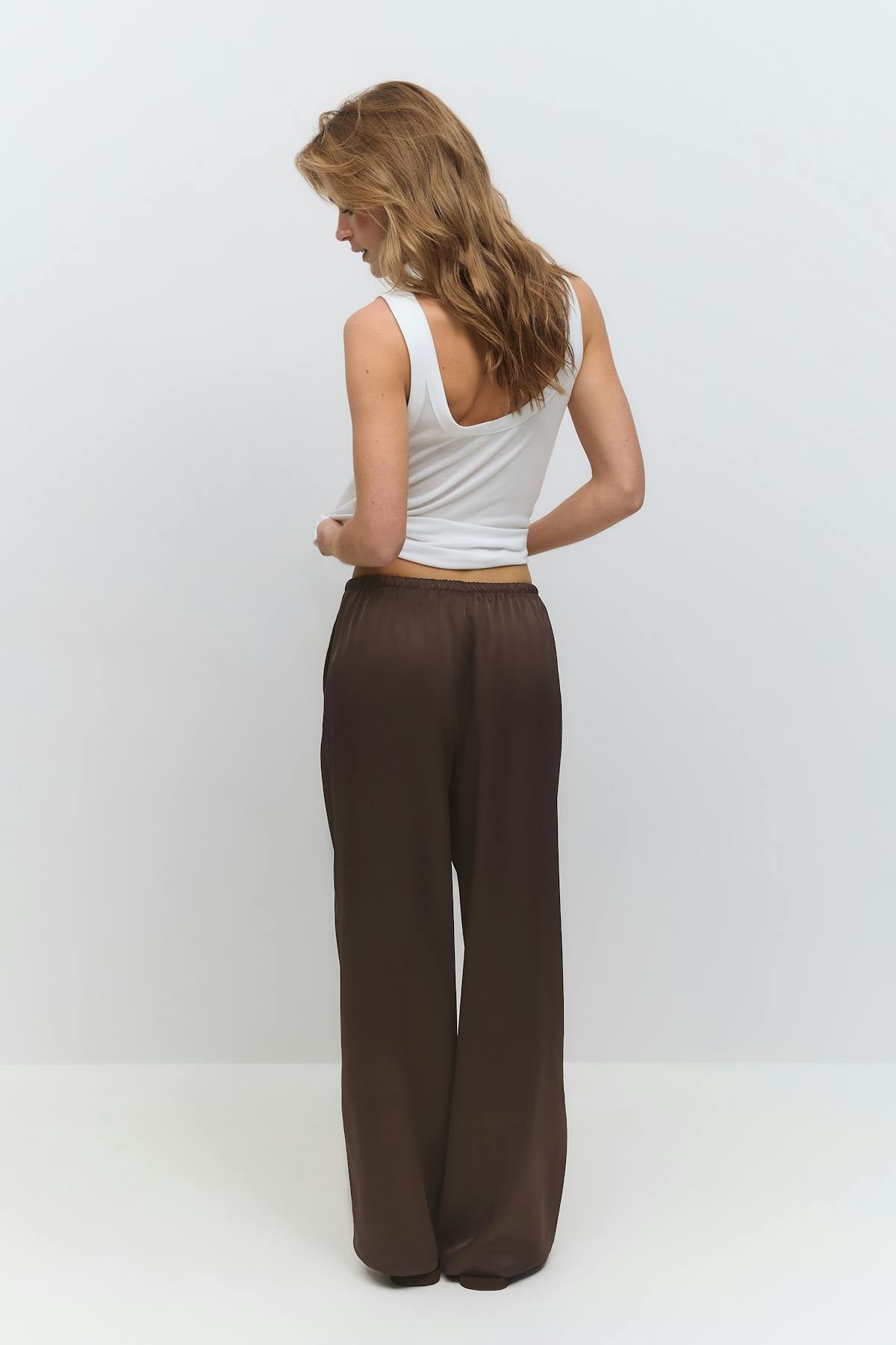 Drawstring satin trousers - Marron foncé