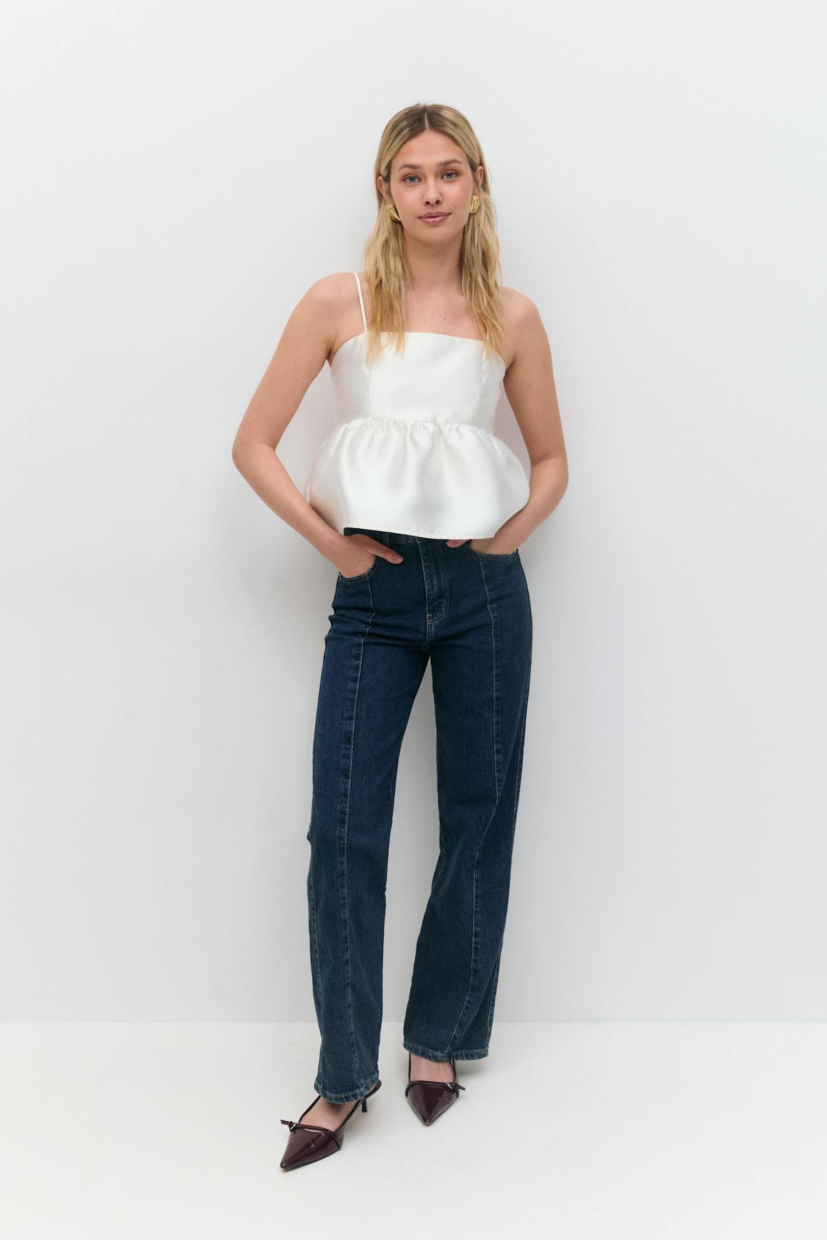 Shiny peplum top - Blanc cassé