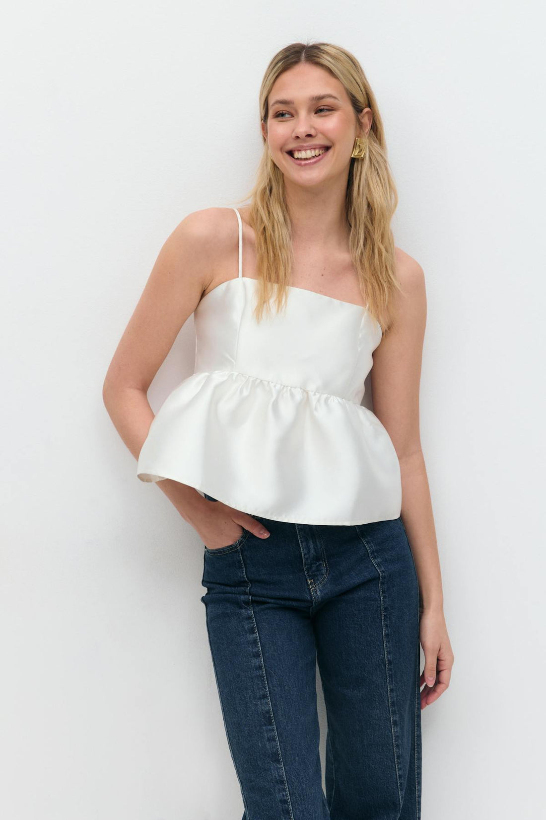 Shiny peplum top - Blanc cassé