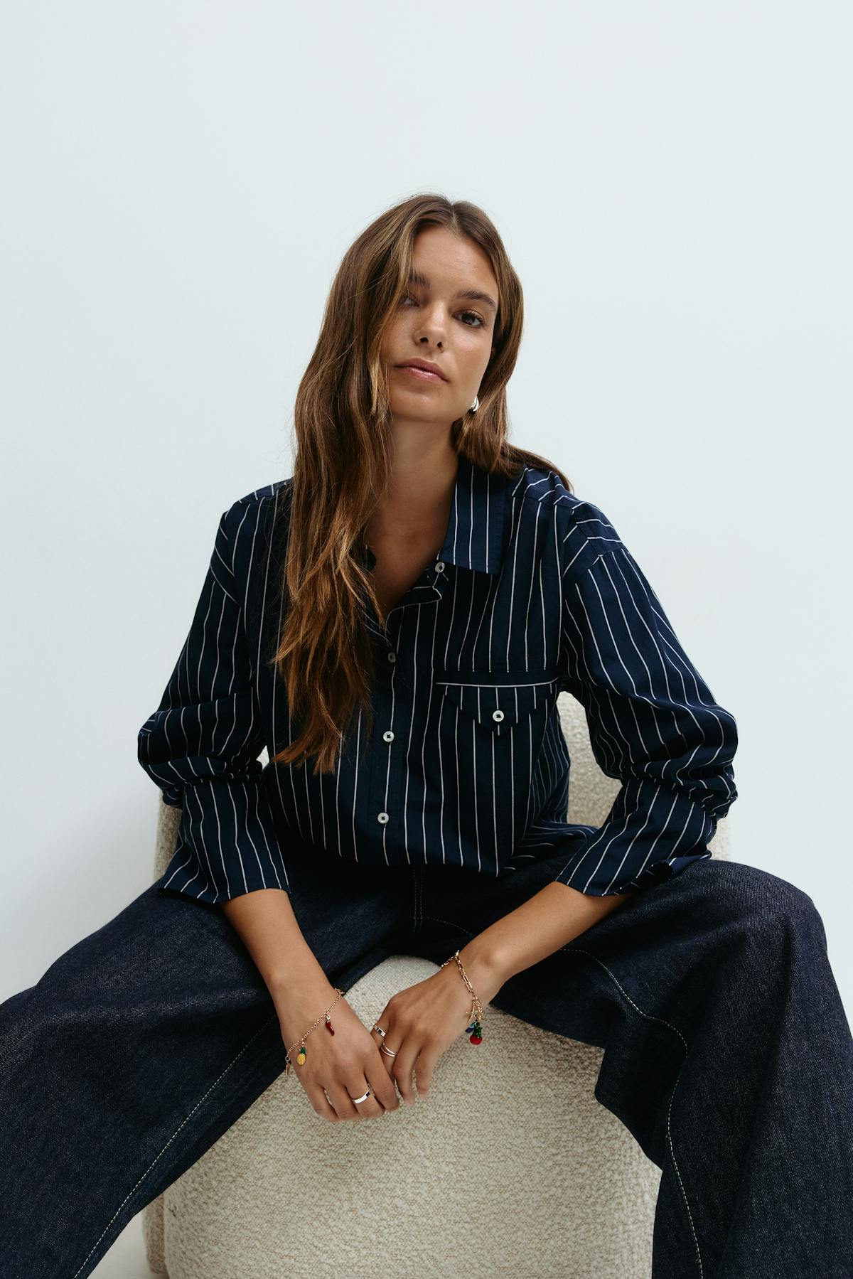 Open back shirt - Navy/stripe