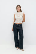 Funnel neck lace top - Creme