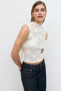 Funnel neck lace top - Creme