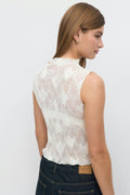 Funnel neck lace top - Creme