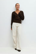 Asymmetric knitted cardigan - Seal brown