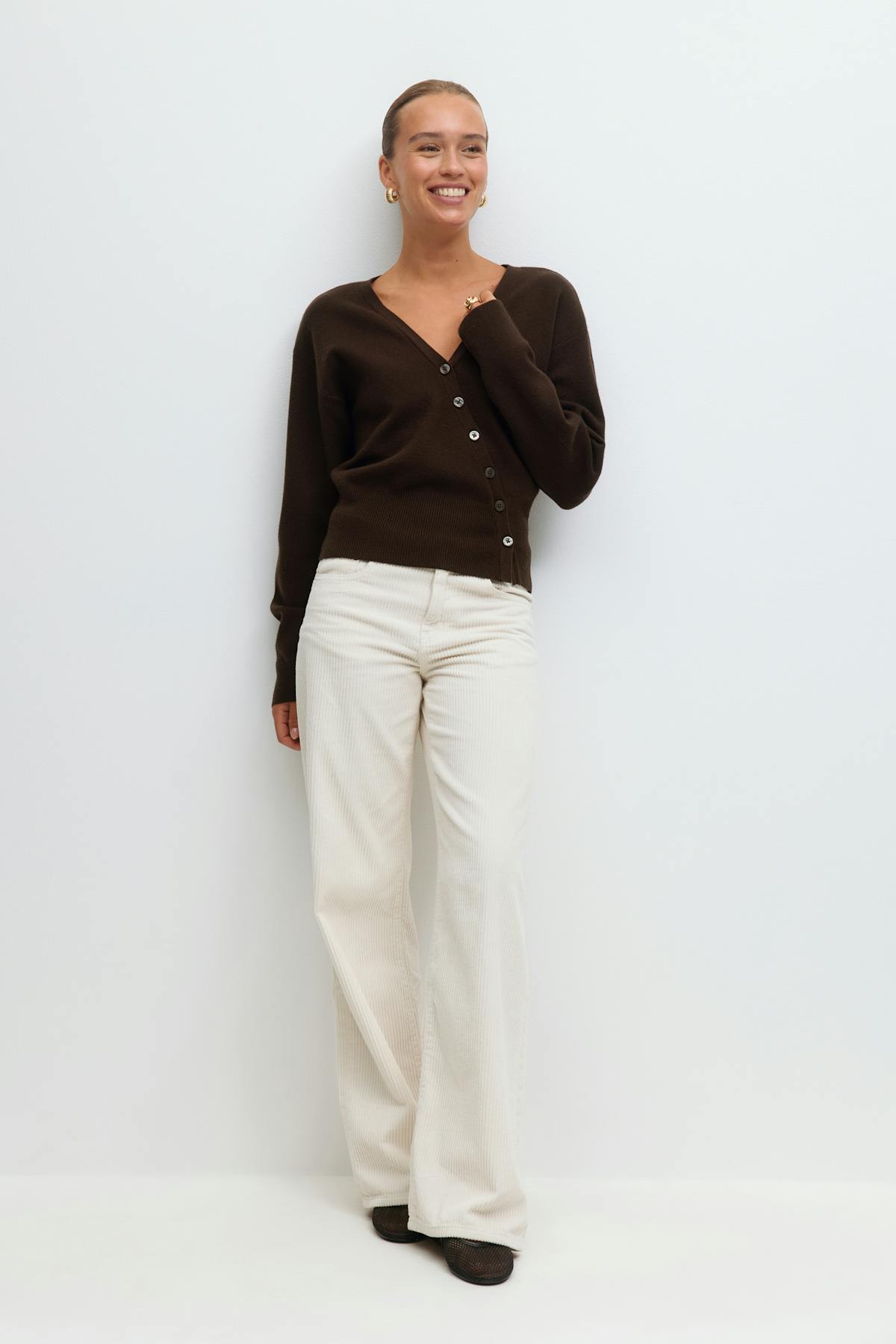 Asymmetric knitted cardigan - Seal brown