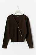 Asymmetric knitted cardigan - Seal brown