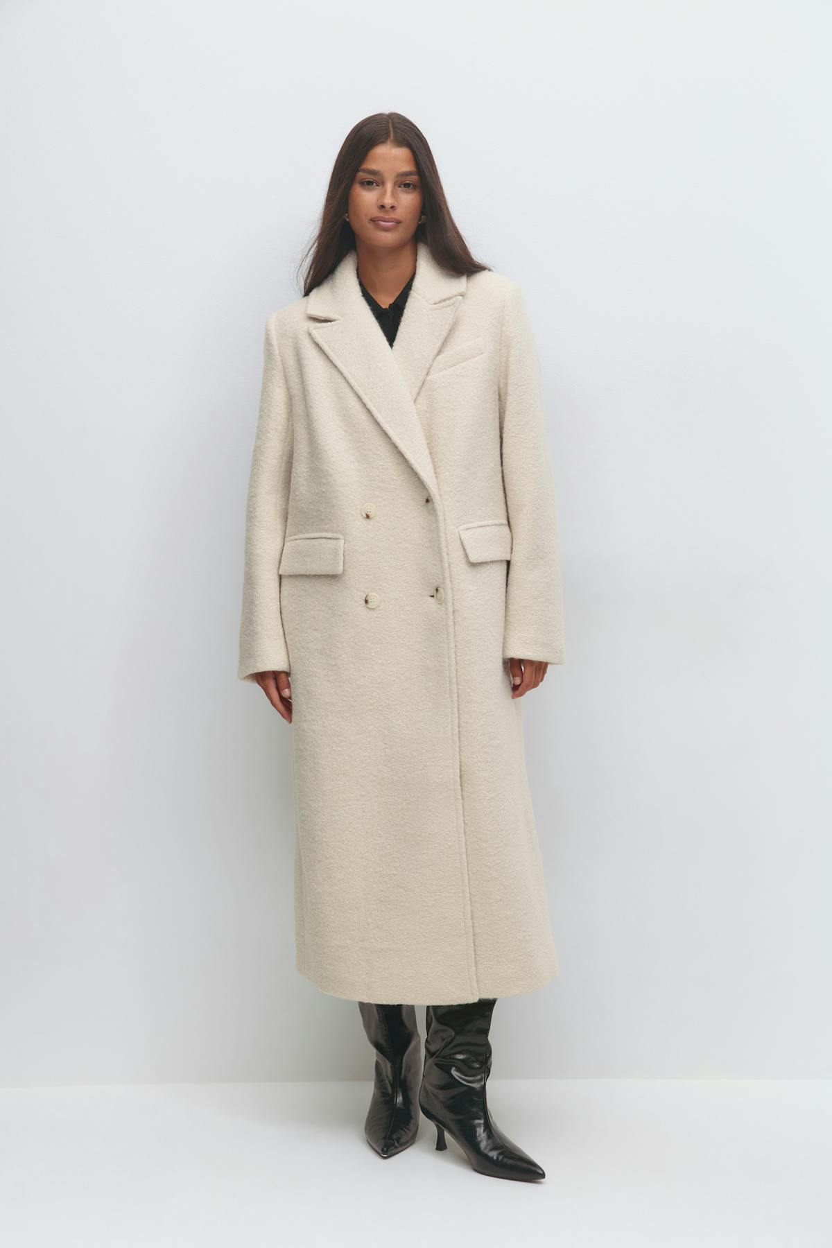 Long bouclé coat - Crème