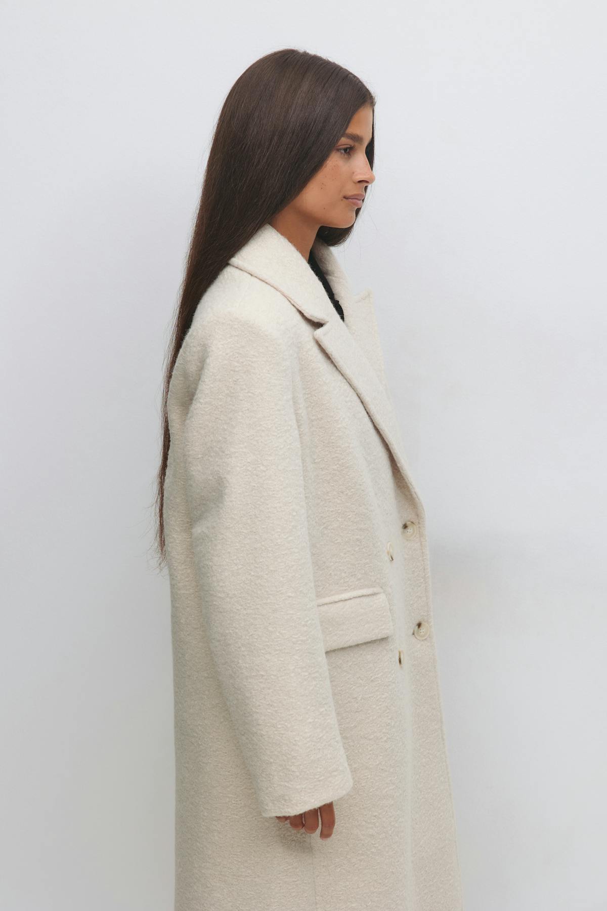Long bouclé coat - Crème