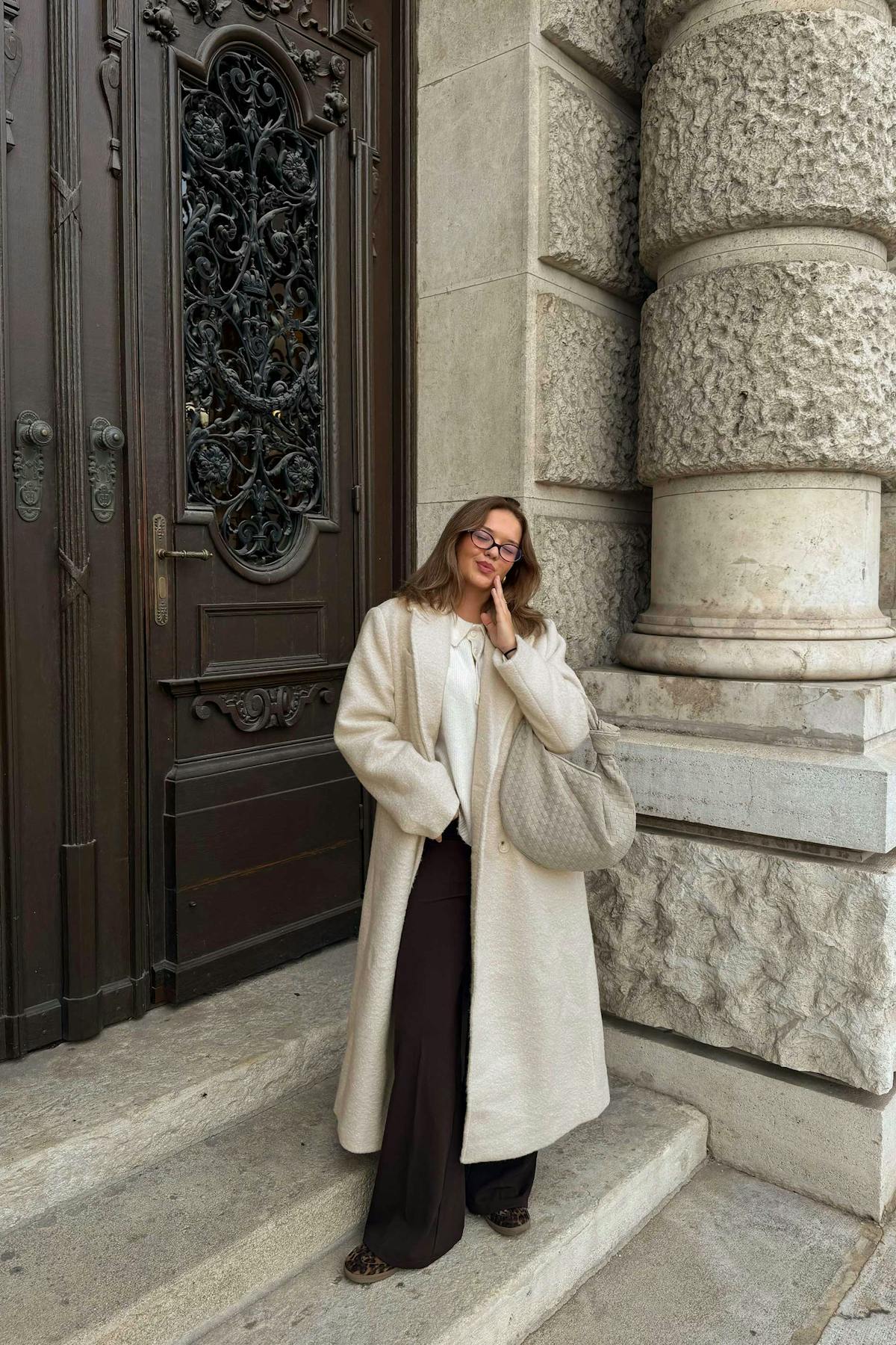 Long bouclé coat - Crème