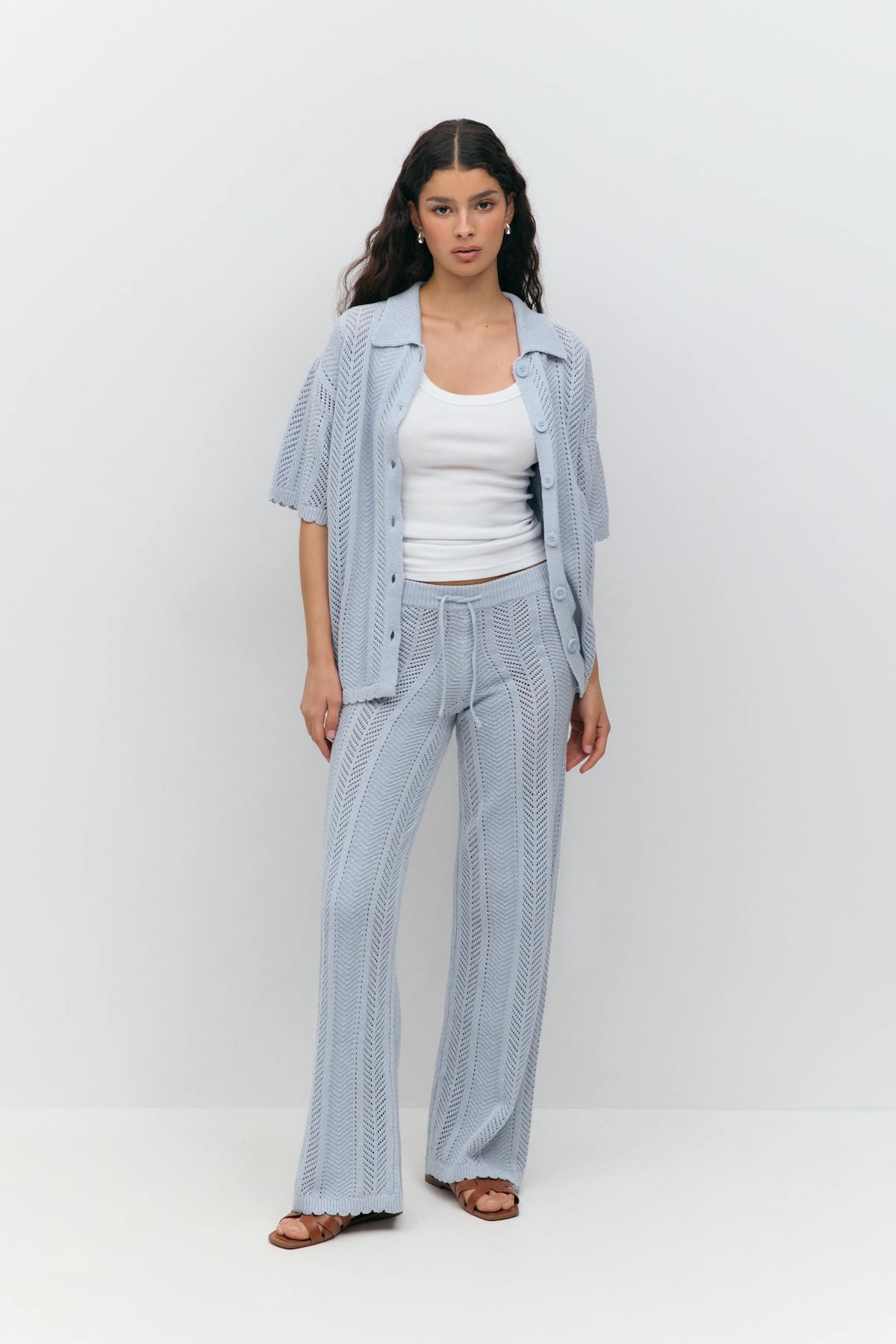 Crochet stripe trousers - Heather