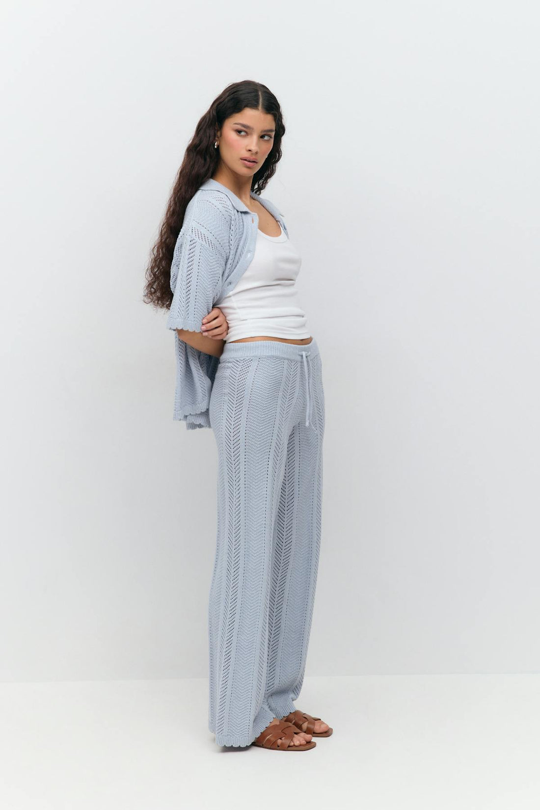 Crochet stripe trousers - Heather