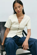 Knitted short sleeve cardigan - Noir
