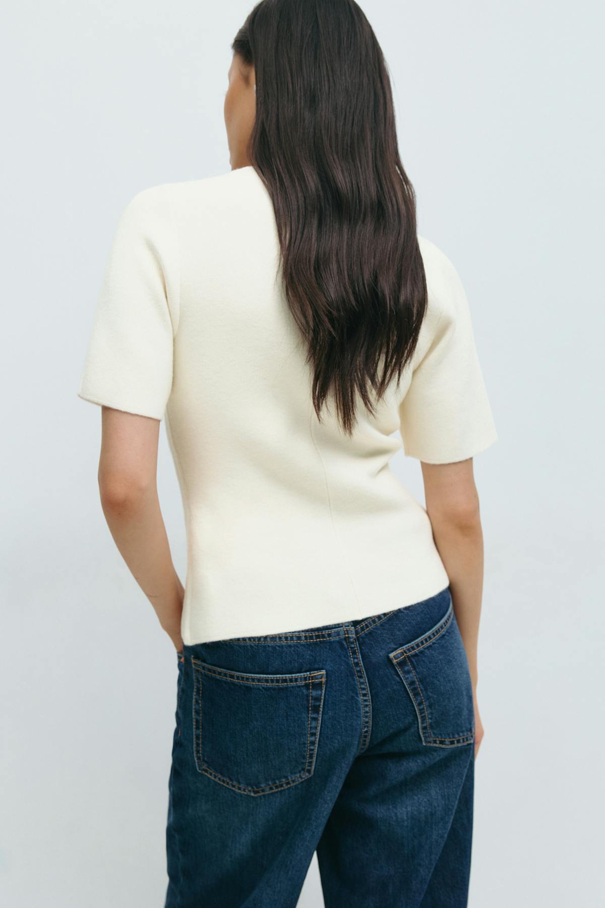 Knitted short sleeve cardigan - Gardenia