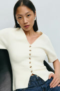 Knitted short sleeve cardigan - Gardenia