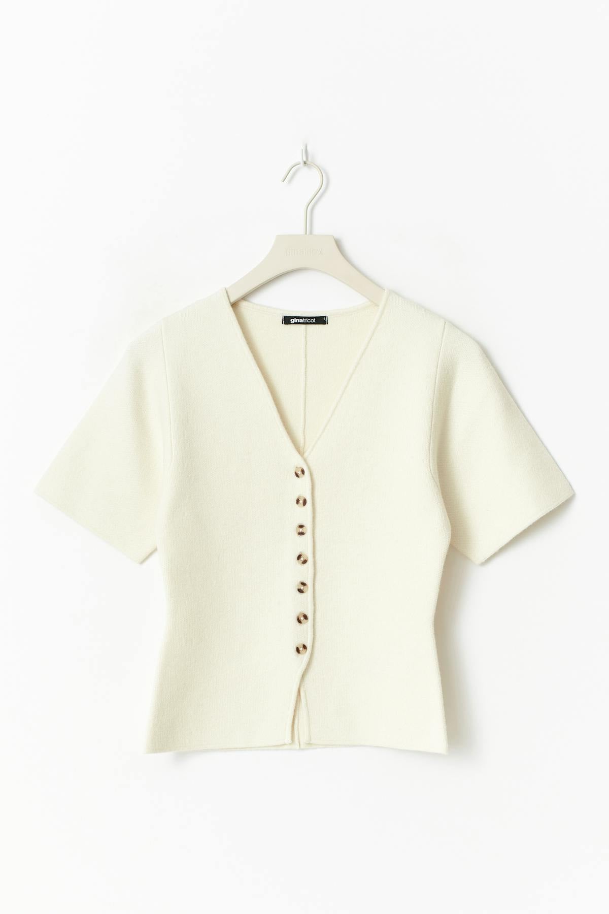 Knitted short sleeve cardigan - Gardenia