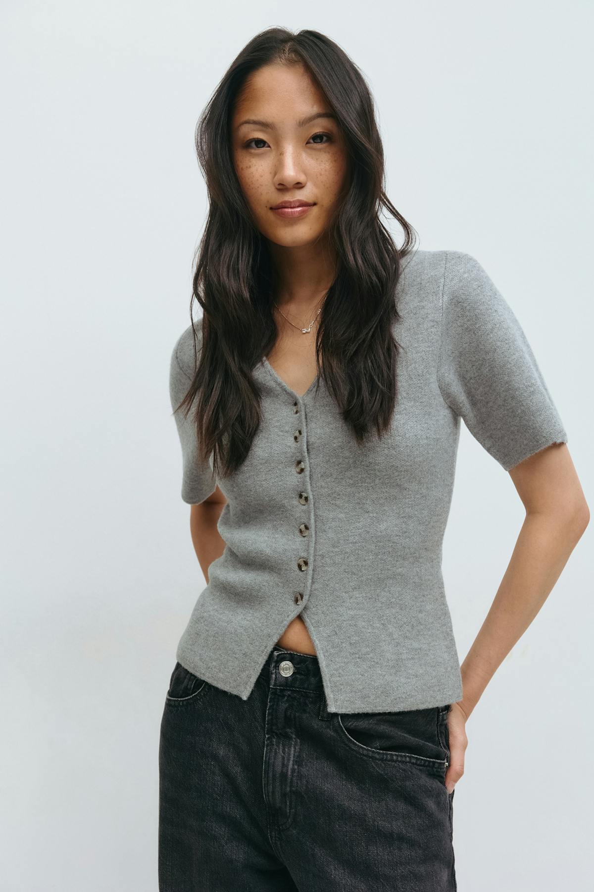 Knitted short sleeve cardigan - Gardenia