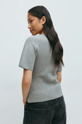 Knitted short sleeve cardigan - Mid grey mel