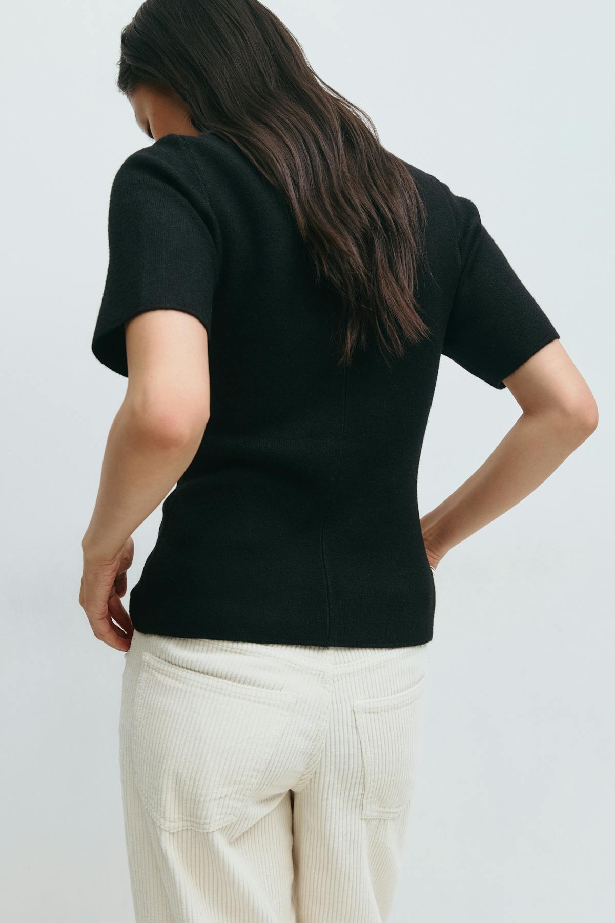 Knitted short sleeve cardigan - Noir