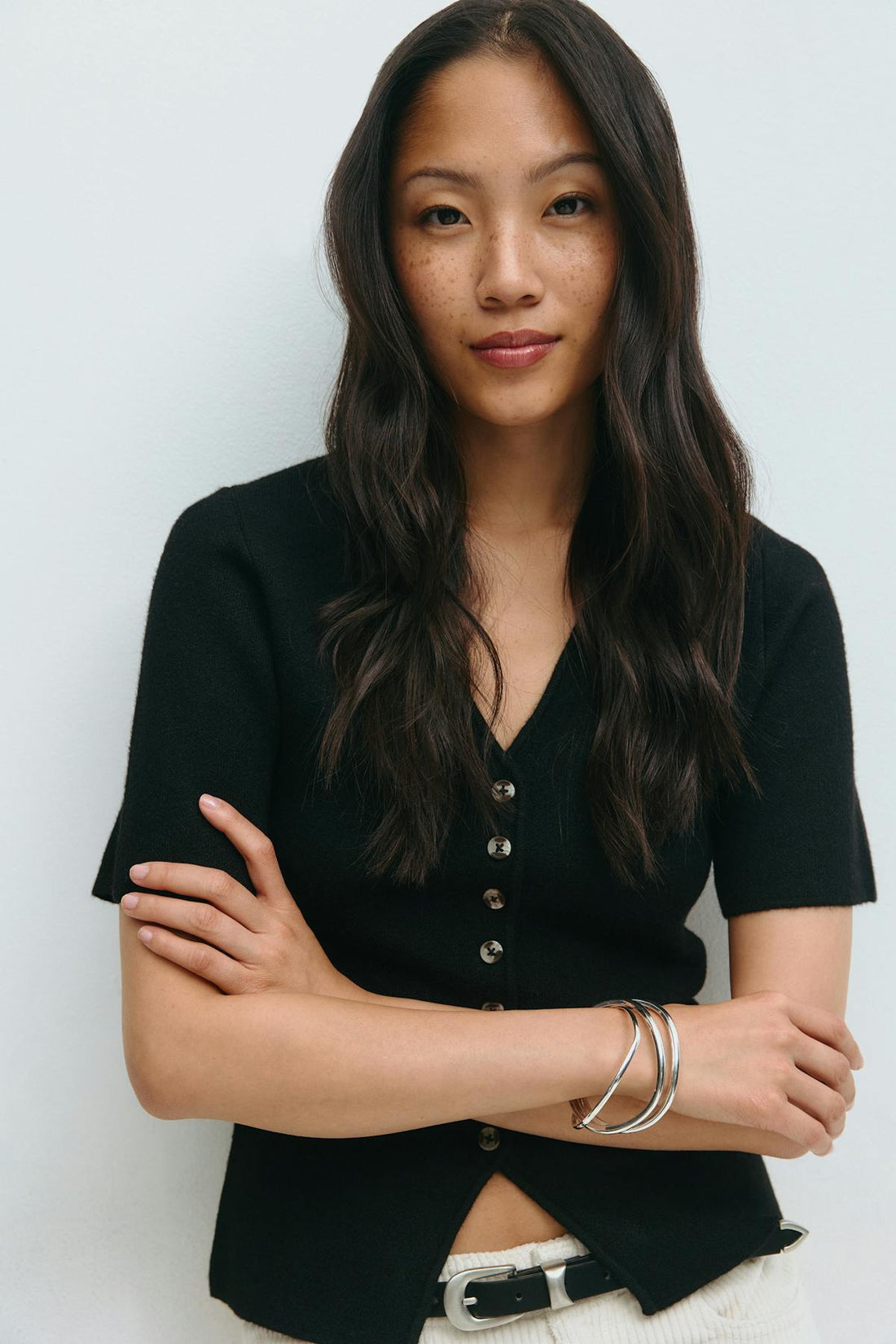 Knitted short sleeve cardigan - Noir