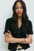Knitted short sleeve cardigan - Noir