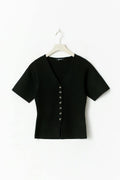 Knitted short sleeve cardigan - Noir