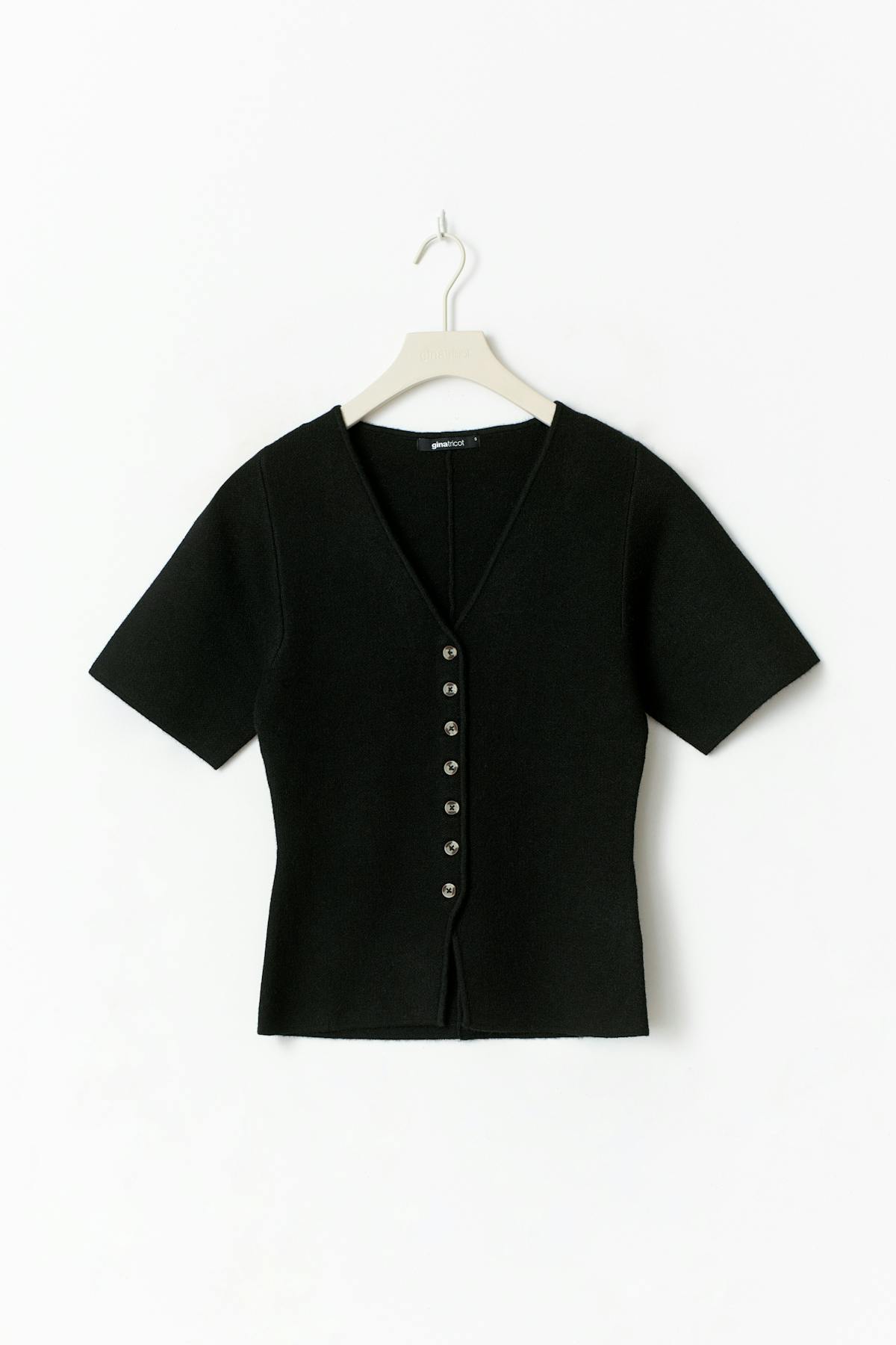 Knitted short sleeve cardigan - Noir