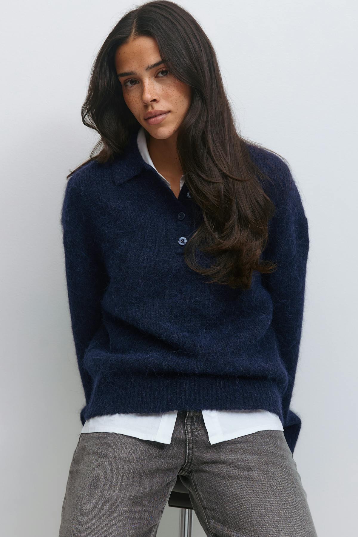 Alpaca blend knitted sweater - Navy blazer
