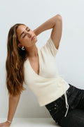Knitted wrap top - Lt grey melange