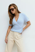 Knitted wrap top - Cashmere blue