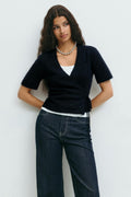 Knitted wrap top - Cashmere blue