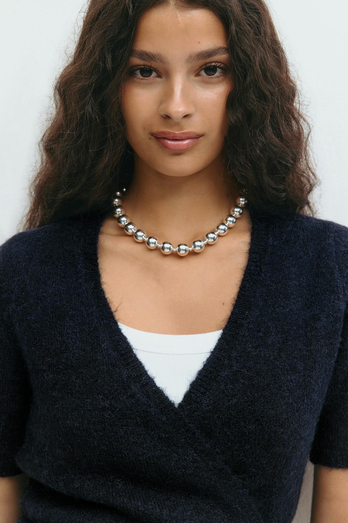 Knitted wrap top - Cashmere blue