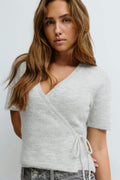 Knitted wrap top - Lt grey melange