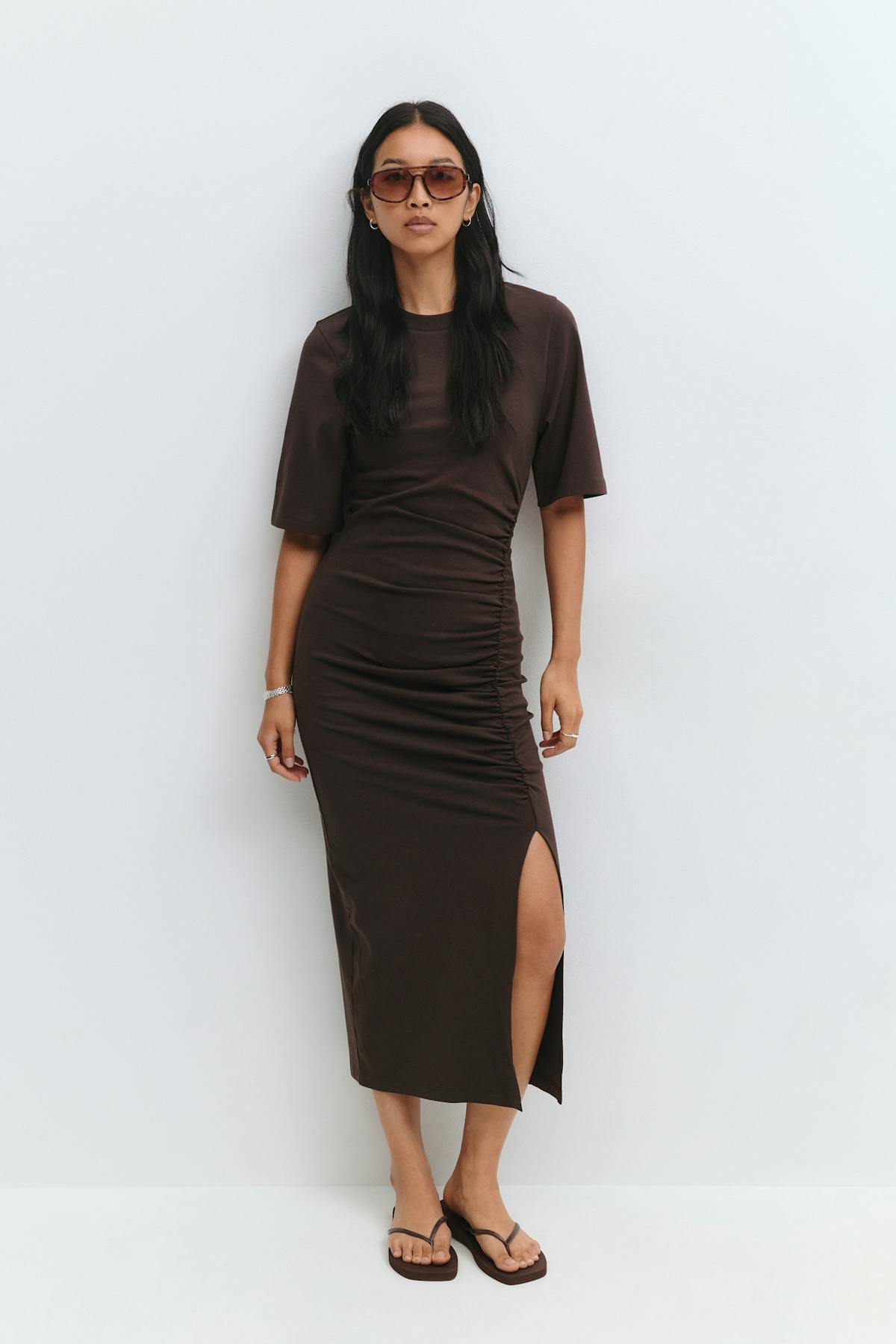 Ruched tee dress - Seal brown