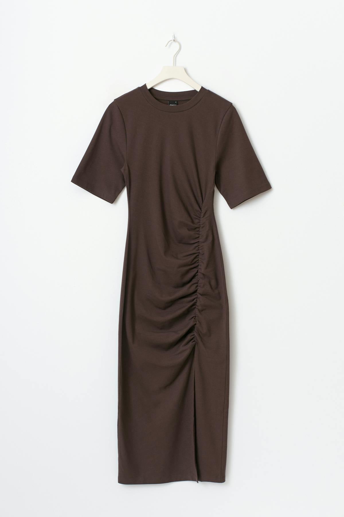 Ruched tee dress - Seal brown