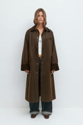 Waxed effect long jacket - Marron foncé