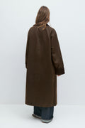 Waxed effect long jacket - Marron foncé