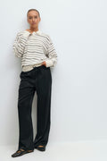 Striped collar knitted sweater - Offwh/stripe