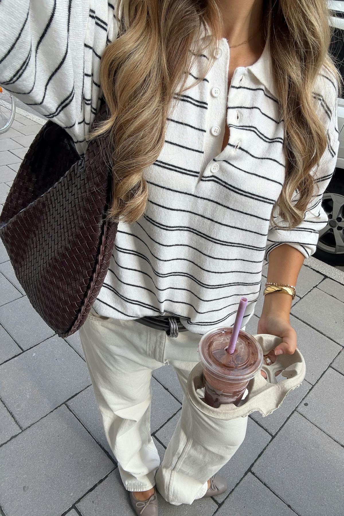 Striped collar knitted sweater - Red stripe
