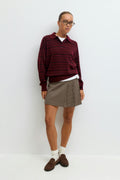 Striped collar knitted sweater - Red stripe