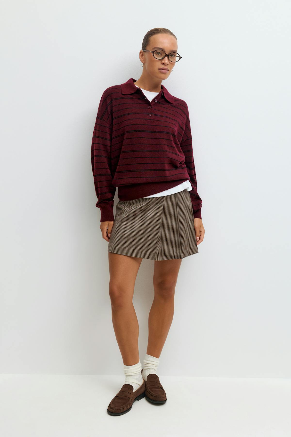 Striped collar knitted sweater - Red stripe