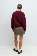 Striped collar knitted sweater - Red stripe