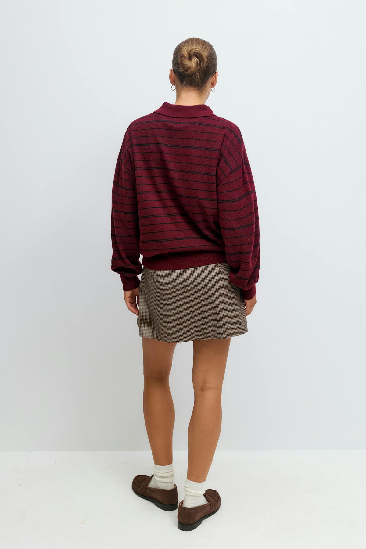 Striped collar knitted sweater - Red stripe