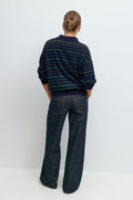 Striped collar knitted sweater - Navy/stripe