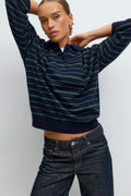 Striped collar knitted sweater - Navy/stripe
