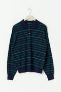 Striped collar knitted sweater - Navy/stripe