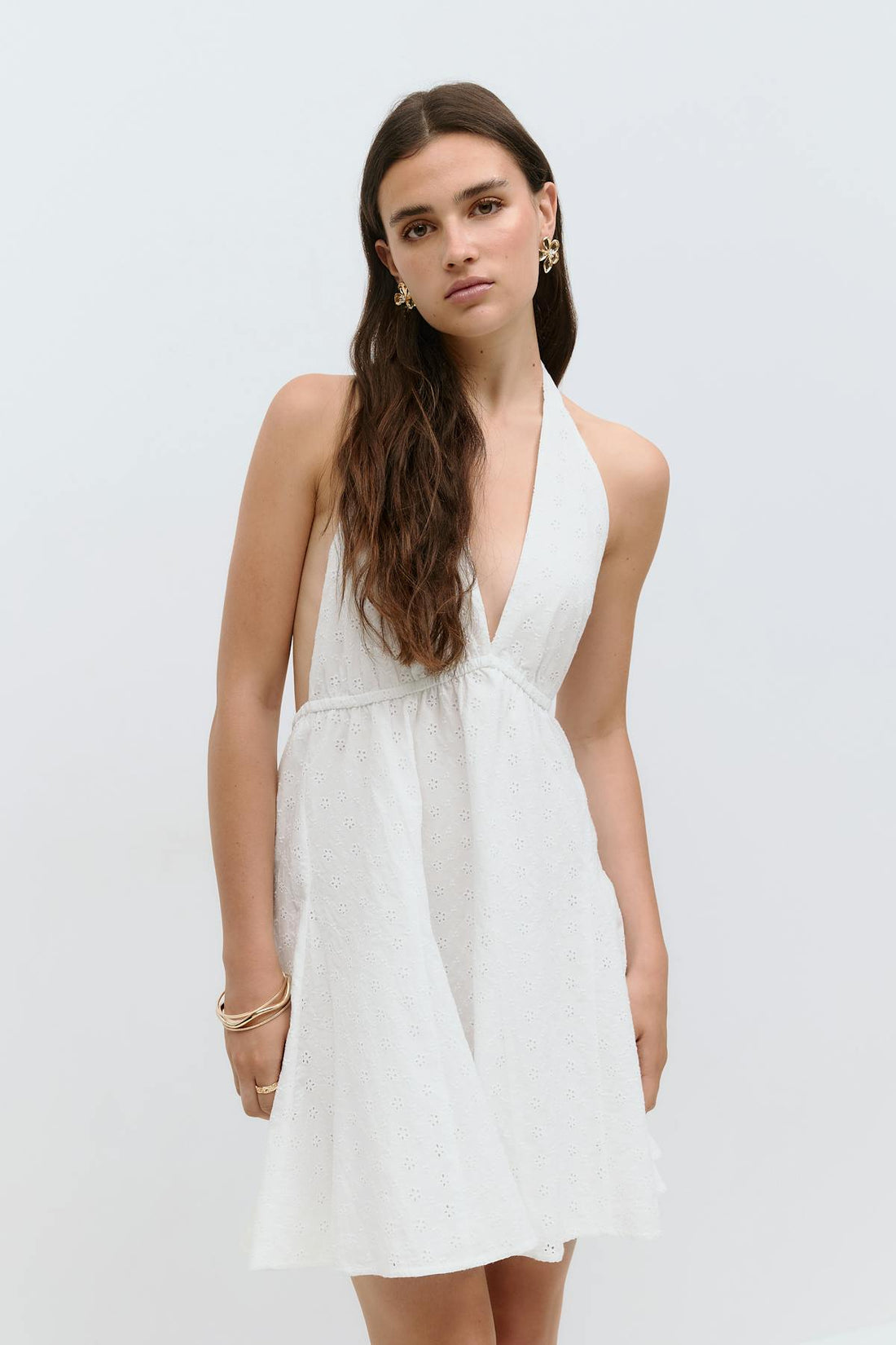 Broderie halterneck dress - Blanc