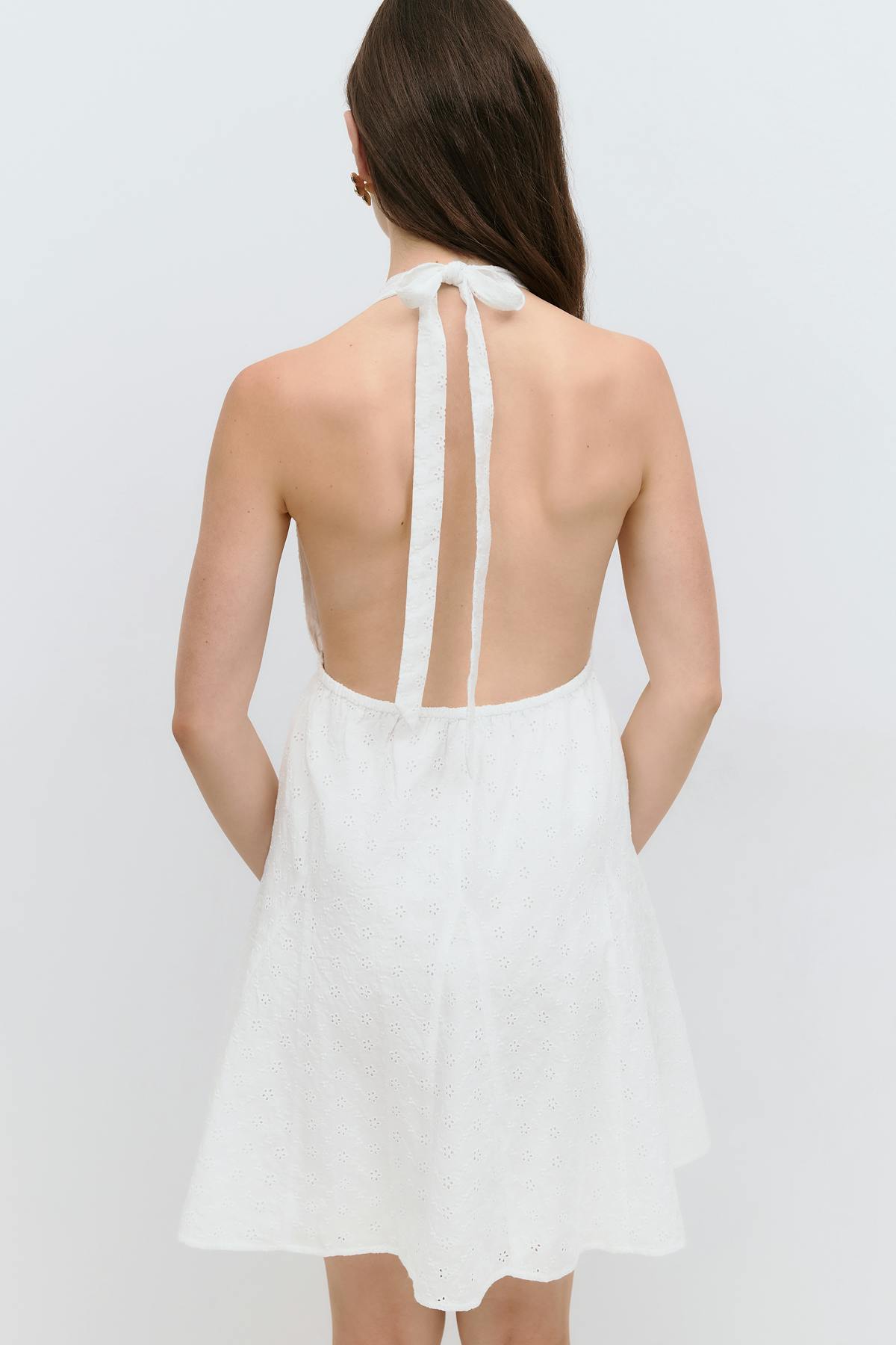 Broderie halterneck dress - Blanc
