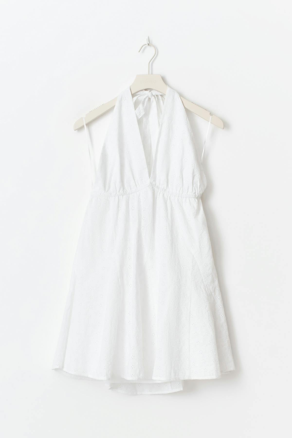 Broderie halterneck dress - Blanc